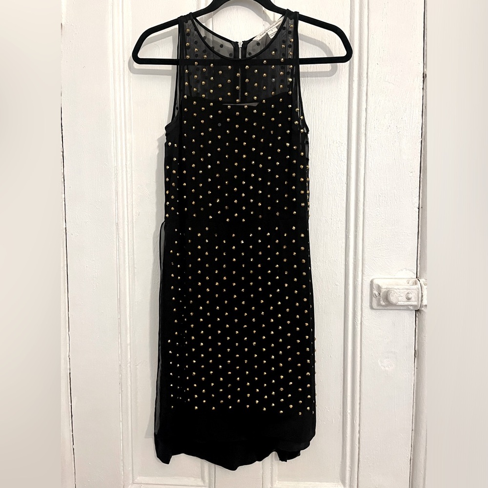 Diane Von Furstenberg Mini Dress in Black Gold Studs